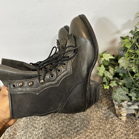 Vintage Durango 5.5 M Black Leather Kiltie Lace Up Witch Boots Western NEW - Picture 3 of 8